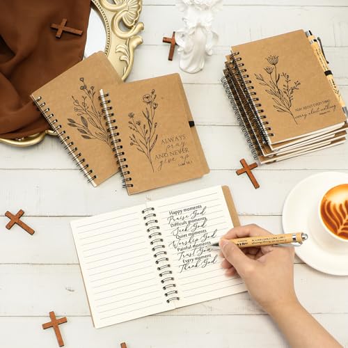 100 Pcs Christmas Bible Verse Spiral Notebook with Bamboo Thanksgiving Christian Pen Aesthetic Religious Notepad Journal Thank You Christian Gift Bulk for Pastor Sunday School Teacher (Classic Style)