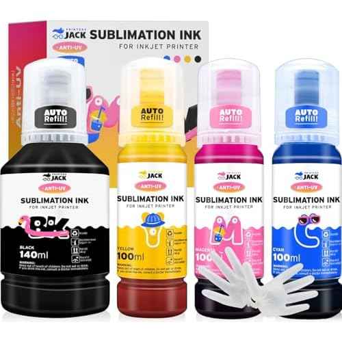 Printers Jack 440ml Sublimation Ink for Supertank Inkjet Printer ET-2400 ET-2720 ET-2760 ET-2800 ET-2803 ET-2830 ET-4800 ET-3760 ET-2850 ET-7720 /Upgrade Version/Offer Free ICC Printing