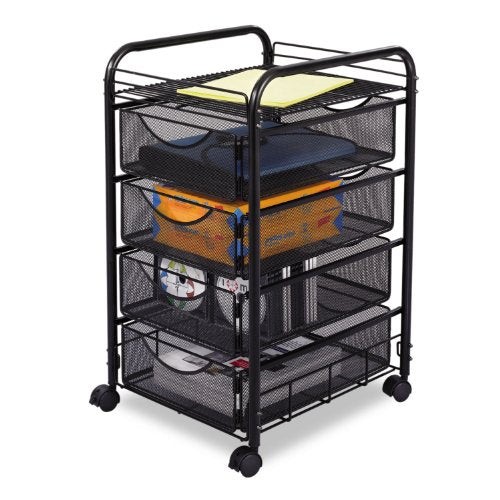Safco Onyx Rolling File Cart with 4 File Drawers, Fits Letter-Size Hanging Folders, Durable Steel Mesh Construction