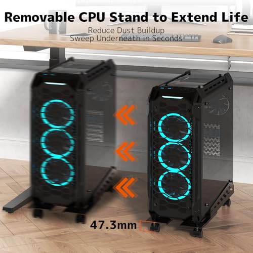 PUTORSEN Computer Tower Stand with Rolling Wheels and Guardrails