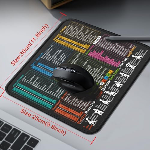 Black Multi-Software Shortcut Mouse Pad - Compact Office & Gaming Desk Mat, Waterproof & Non-Slip, 11.8x9.8 inches