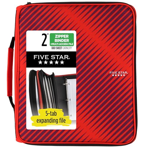 Five Star 2-Inch Red Zipper Binder with 3-Ring & Expanding File, 880 Sheet Capacity