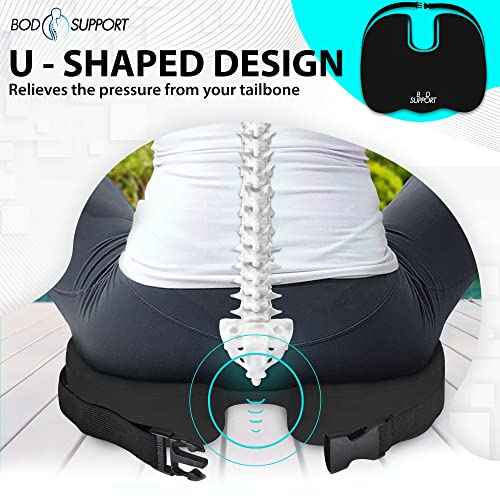 Seat Cushions for Office Chairs, Desk Chairs, and Car Seats - Enhances Posture and Support - Non-Slip Ergonomic Design with Adjustable Straps - Sciatica and Tailbone Relief (Black)