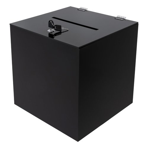 Acrylic Donation Box, 12" X 12" X 12" Ballot Suggestion Box with Lock & 2 Keys, Raffle Voting Box with Slot for School Conference Fundraising (Black)