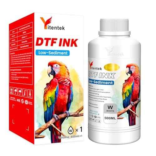 Low-Sediment DTF White Ink 500ML DTF Transfer Ink for PET Film Pigment Ink Refill for P600 P800 DX5 XP600 4720 i3200 i1600 5113. High Fluidity, Whiteness & Coverage 500ml x 1, White