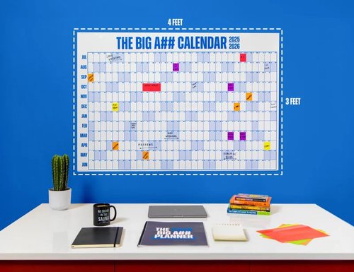 The Big A## Calendar Mid-Year Wall Planner – July to June Dry-Erase Board – Includes 1 Marker & 100 Labels – Lightweight, Easy to Hang Yearly Planner – Plan Goals & Adventures – Blue, 4’x3’