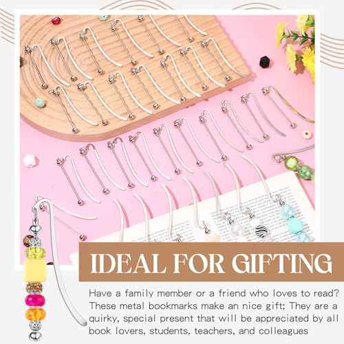 50 Pcs Beadable Bookmarks DIY Metal Blank Bar Bookmark Silver for Beads Modern Bead Craft Jewelry Pendant Charm Gift for Book Lovers Student Teacher Office Supplies