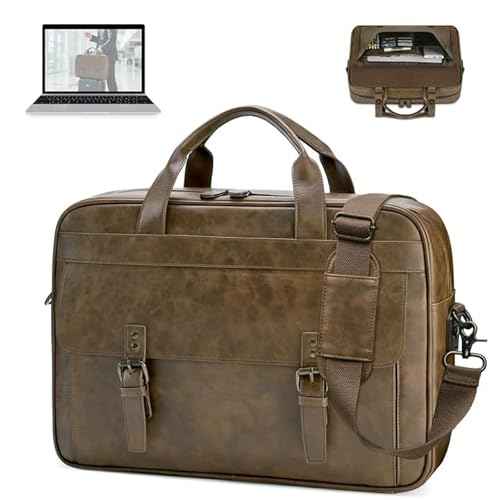 RAINSMORE Messenger Bag for Men 16 Inch Laptop Bag Vintage Leather Waterproof Laptop Briefcases Large Computer Satchel Bag