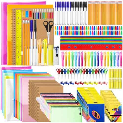 PerKoop 10 Sets Back to School Supplies Bulk Kit Elementary Supply Bundle Kit Middle High School Supplies for K-12 Kindergarten Essentials Includes Notebooks Pencils Rulers for Kids Student Classroom