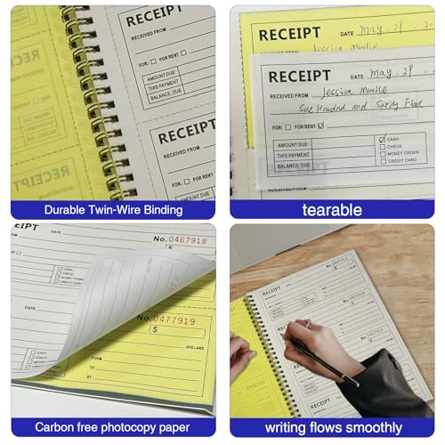 Dayvorax Money & Rent Receipt Book, 2-Part Carbonless, 200 Sets, 7-5/8 x 11, Wraparound Cover, Spiral Bound (Variation 1)