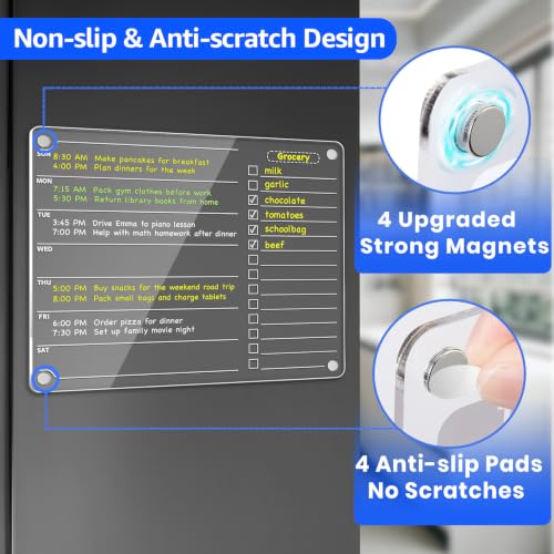 PigPotParty Magnetic Acrylic To Do List & Weekly Fridge Whiteboard - Week & Todo, 12x9.5 in