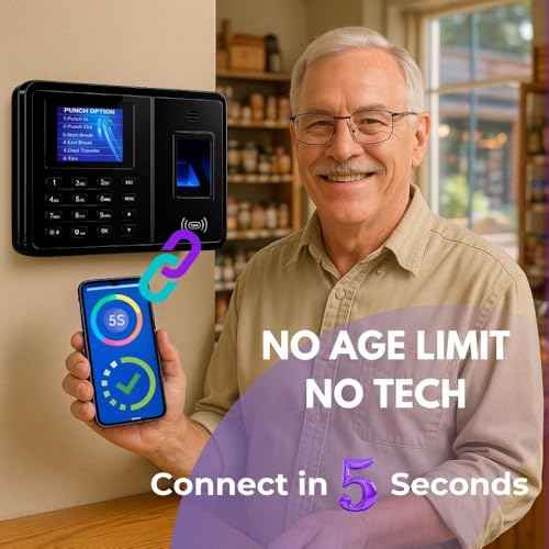App-Based Time Clock for Small Business with 10 IC Cards ? Clock in Machine for Employee Fingerprint Attendance, Time Card Machine No Monthly Fee, iOS/Android Compatible