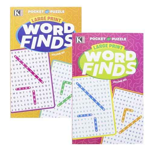 Kappa Pocket Puzzle Large Print - 8" x 5" Digest Size 2 Titles, Word Search Find Books for Adults Teens, Training Learning With Game, 2-Pack