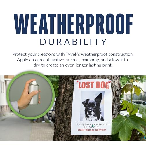 WristCo Printing and Crafting Paper ? Water-Resistant Paper for Inkjet Printer ? Tyvek Sheets Double Sided, Tear-Resistant, Durable, Weatherproof for Signs, Origami, Painting, & Drawing - 100 ct