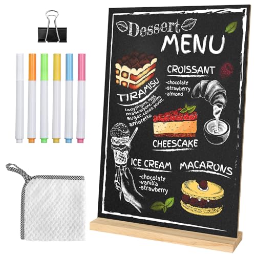 Small Chalkboard Sign 7.9 X 11.8 Inch Tabletop Chalkboard with Wooden Base Stand Double Sided Message Menu Chalk Board Stand Sign for Kitchen Wedding Bar Restaurant Party Decoration (1 Pack)