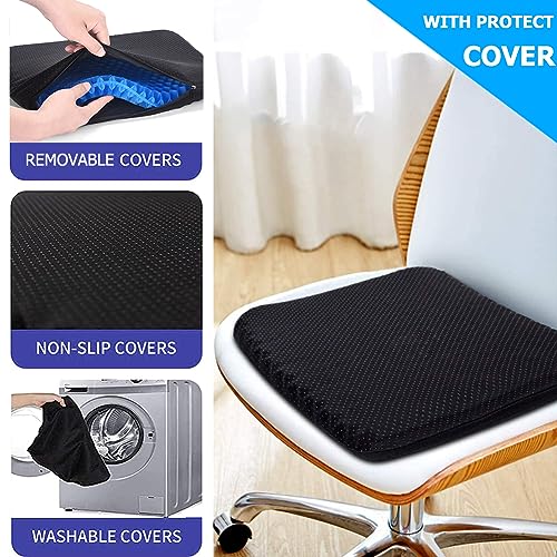 Helishy Gel Seat Cushion 16x14x1.65 in - Blue, Double Thick Honeycomb Relief