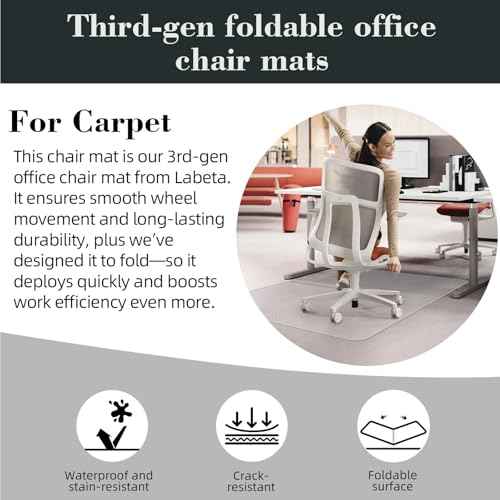 Office Chair Mat for Carpet: 36" x 48" Plastic Heavy Duty Computer Desk Mats with Lip for Low Flat and No Pile Carpeted Floor - Clear Rug Pad for Rolling Chairs Office Work Home Gaming Rectangle