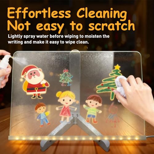 LED Glass Drawing Board for Kids, 11.8"x7.9" Glowing Glass Message Board, Includes Led Note Board, 12 Markers, Stand, Spray Bottle, Adapter, Perfect for Art & Notes, Great Gift for Kids