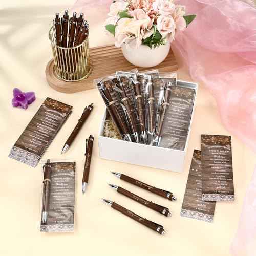 Cholemy 90 Sets Wedding Favors for Guests Happily Ever After Bamboo Ballpoint Pens with Thank You Cards Organza Bag Bulk Rustic Bridal Shower Thank You Gifts for Wedding Party