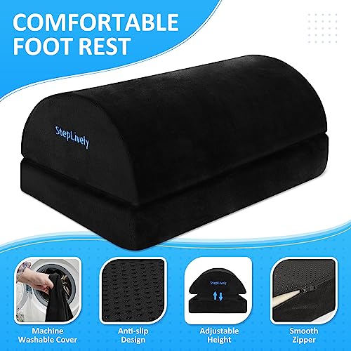 StepLively Foot Rest for Under Desk, 2-Height Adjustables, Black (Large)