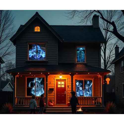 HoliScapes¢ç USB Projector Kit - AtmosFx Ghostly Jump Scares USB + Projector + 5.5' x 9' Large Gray Holographic Screen for Halloween Projection