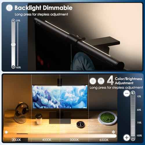 Quntis Computer Monitor Light Bar with Remote, Eye-Care Monitor Light Backlight Desk Lamp for Home Office Gaming, Stepless Dimming Brightness and Color Temperature, No Screen Glare, Gray