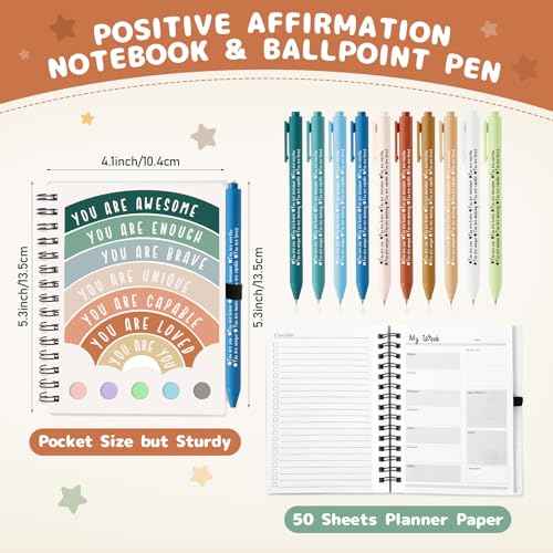 Janlaugh 60 Pcs Mental Health Awareness Gifts Includes 30 Mental Health Planners Notebook with Adhesive Notes 30 Ballpoint Pen Therapist Journal Self Care Items Positive Affirmation