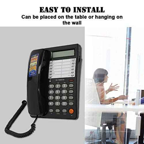 Corded Telephone Wired Home Hotel Corded Desktop Phone Office Landline Telephone DTMF/Support (Black)