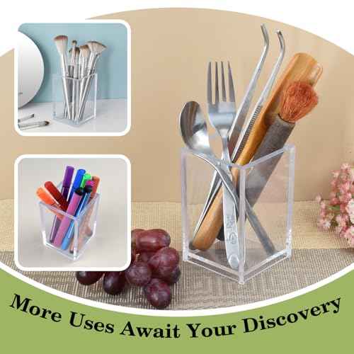 20 Pack Clear Acrylic Pen Holder for Desk, Pencil Cup Makeup Brush Organizer, Square Acrylic Pencil Holders for Office School Home Supplies, Desktop Stationery Organizer for Pens Markers Brushes
