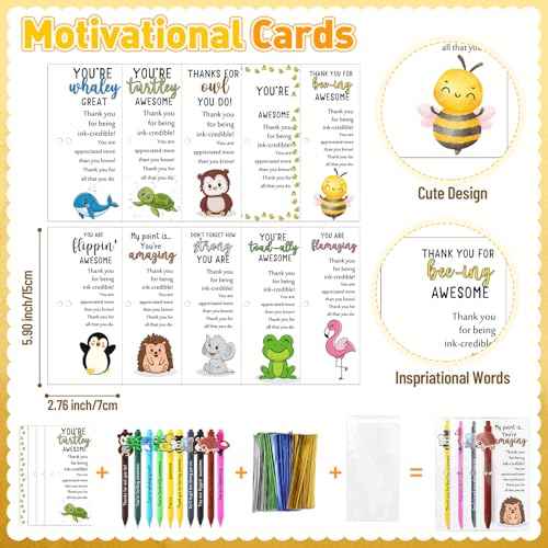 60 Sets Inspirational Ballpoint Pens Gifts Bulk Funny Animal Customer Service Pens with Positive Bookmarks Employee Appreciation Gifts for Staff Coworkers Team Office Supplies (10 Animals)