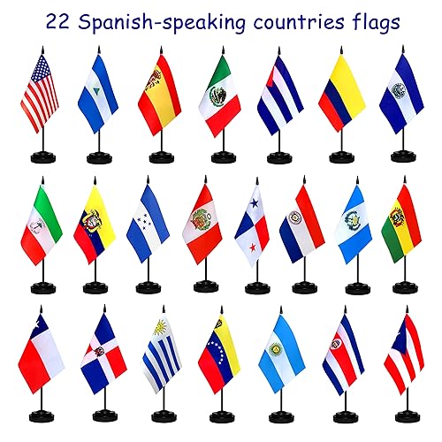 Latin American Heritage Hispanic Month Flags Set - 22 Mini Desk Flags, 8x5 Inch