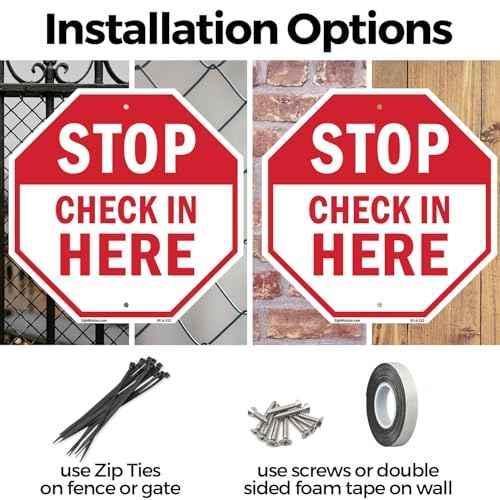 Stop Check in Here (2 Pack) 18 inch X 18 inch Octagon Plastic Sign Weather Resistant, UV Protected for Workplace, Private Property, and Construction Site, Made in the USA