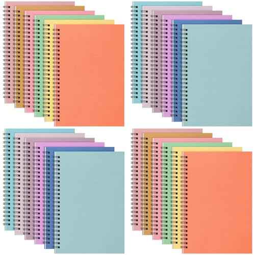 Fuutreo 24 Pcs Spiral Notebook for Work A5 8.3 x 5.7 Inch College Ruled Spiral Journal Notebook Kraft Cover, 12 Color, 60 Sheets, 120 Pages for Office School Supplies(Candy Color)