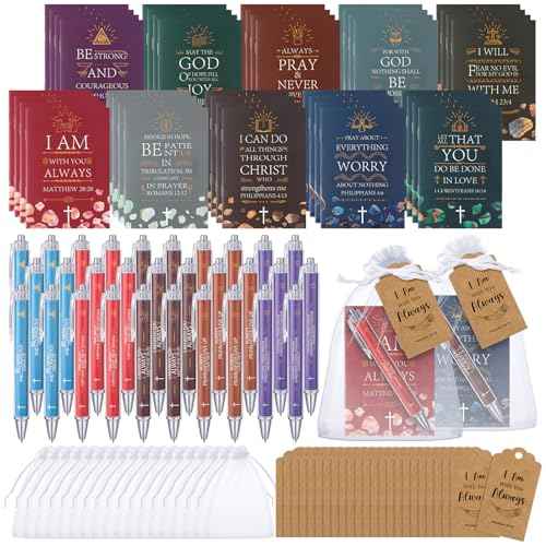 200 Pcs Christian Gift Sets Christmas Church Bible Verse Bulk 50 Scripture Notebooks Gift 50 Scripture Pens 50 Thanks Tags 50 Organza Bags for Women Christian Party Gifts(Multicolor,Classic)
