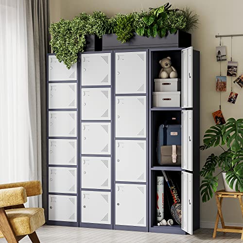 Letaya 71" 6-Door Metal Locker Cabinet Gray White for Office, Home, Gym | Lockable Storage