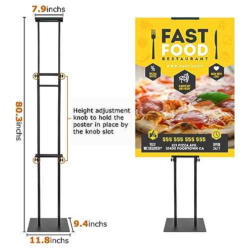 Poster Holder for Display, Adjustable Pedestal Sign Stand Up to 78 Inches, Double Sided for Board & Foam, Sign Holder Stand with Non-Slip Mat Base for Wedding, Restaurant or Business (Black)