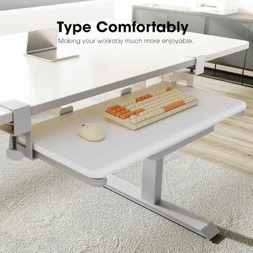 Fenge Keyboard Tray Under Desk, Pull Out Keyboard & Mouse Tray with C Clamp Mount, Sliding Keyboard Holder for Desk, 25.6 x 11.8 inch Large Slide-Out Platform Computer Drawer for Typing, White