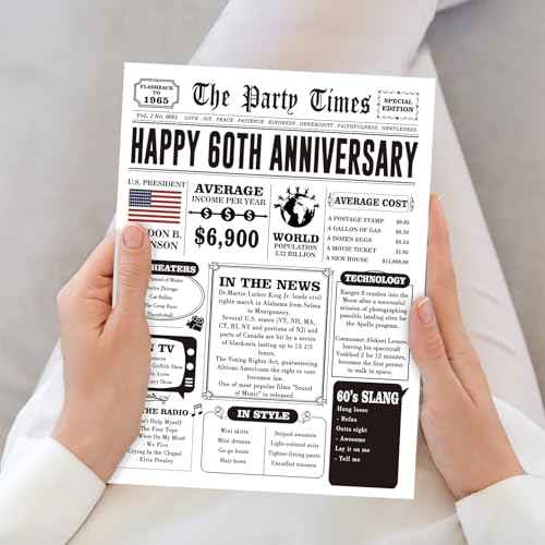 Jumbo 60th Anniversary Card for Women Men, Retro 60th Wedding Anniversary Cards Gift for Husband Wife, Great 60 Year Old Anniversary Decoration for Couple