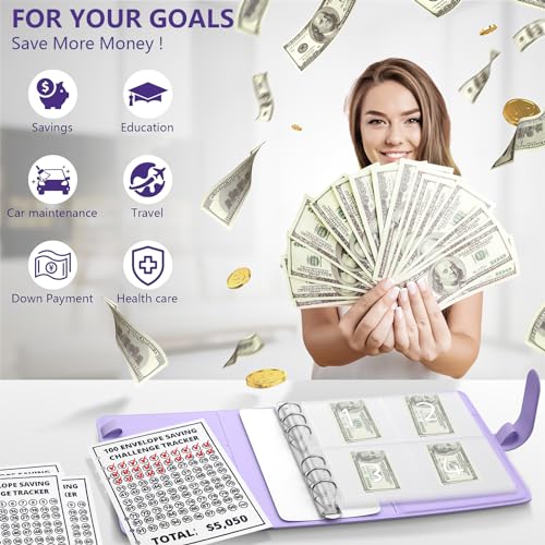 Violet 100 Envelopes Money Saving Challenge Binder with Trackers & Budget Organizer