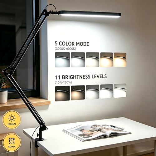 SKYLEO Black Adjustable Swing Arm Desk Lamp for Home Office & Study