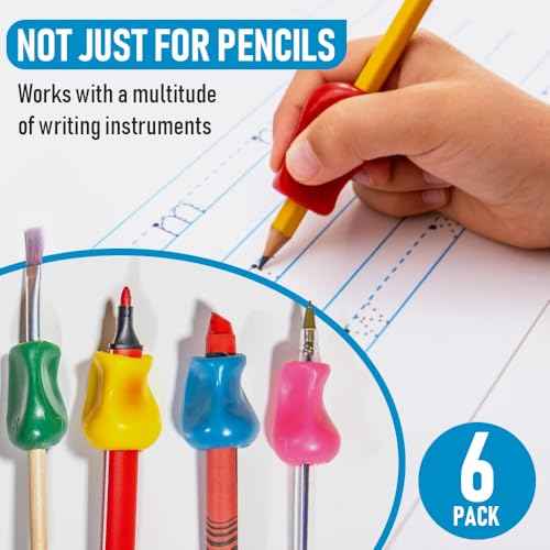 The Pencil Grip Original Pencil Grippers 6 Pcs, Improves Kids Handwriting, Ergonomic Pen Holder for Righties & Lefties, Ideal for Kids, Toddlers, Adults, Writing Tool with Finger Cushion