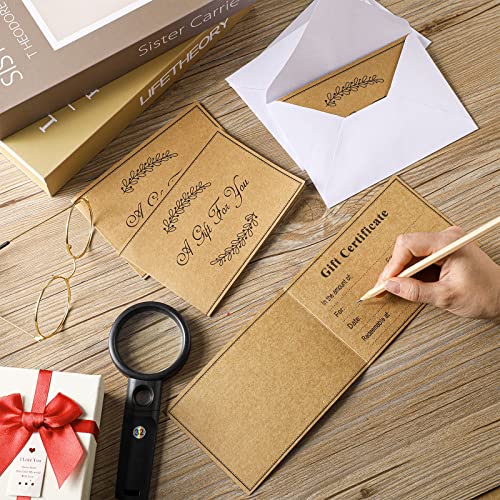 Sinmoe 50 Sets Christmas Kraft Gift Certificates with Envelopes - Dark Brown / Classic