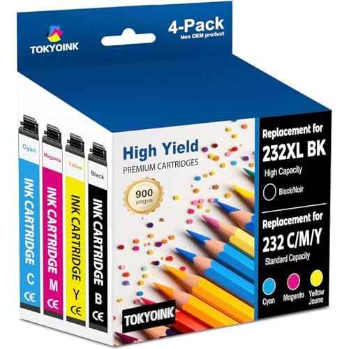 TOKYOINK 232XL Ink Cartridges Combo Pack Remanufactured Replacement for Epson 232 Ink Cartridge 232XL 232 XL Works for WF-2930, WF-2950, XP-4200, XP-4205 Printer (Black, Cyan, Magenta, Yellow 4 Pack)
