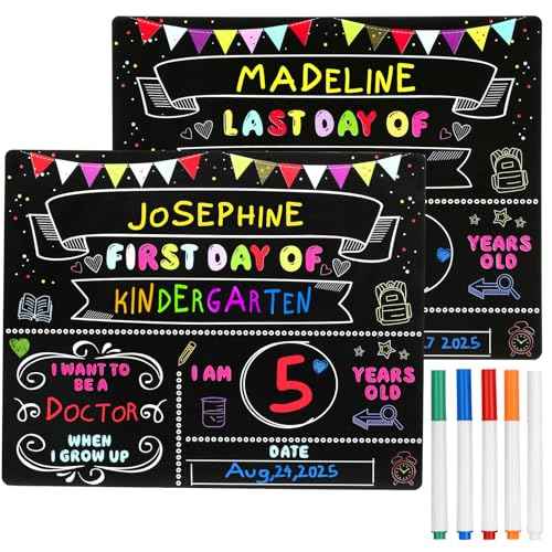 First & Last Day of School Board Sign with 5 Liquid Chalks, Fabmaker 9.4"x11.8" Back to School Sign Boards, Erasable Density Board, Double-Sided 1st Day of Schools Kindergarten Preschool Supplies