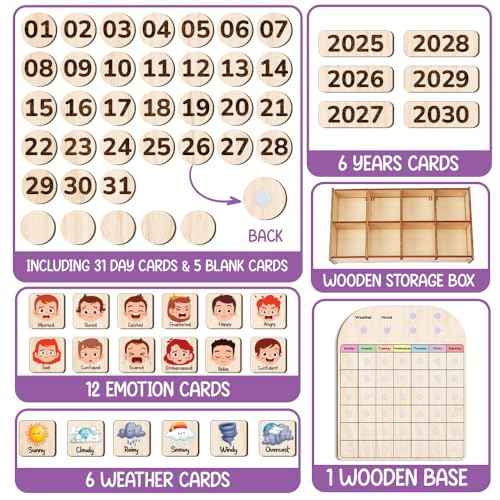 Wooden Calendar for Kids, Preschool Kid Calendar Learning at Home and Classroom Teaching, Hanging Calendar for Kids, Months and Days of The Year