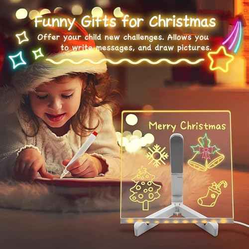 LED Note Board with Colors, Message Light up Drawing Board for Kids with 7 Colors Pens and Stand Drawing Board, Acrylic Dry Erase Board with Light for Halloween Birthday Christmas (5.9 ¡¿ 5.9")