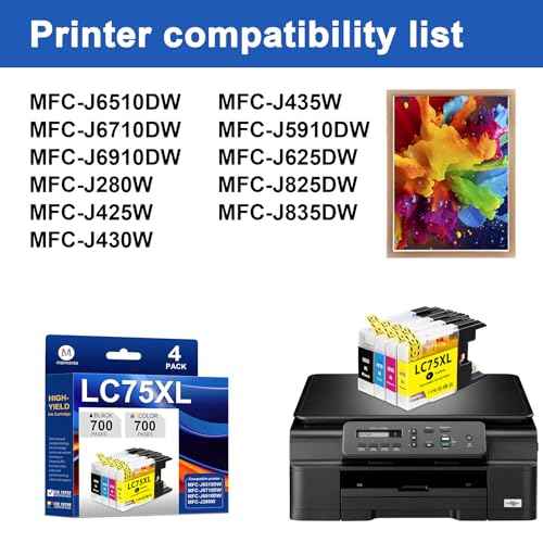 LC75XL Ink Cartridges High Yield Replacement for Brother LC75 LC71 LC79 XL to Use with Brother MFC-J6510DW MFC-J280W MFC-J425W Printer 4Pack-(1 Black, 1 Cyan, 1 Magenta, 1 Yellow)