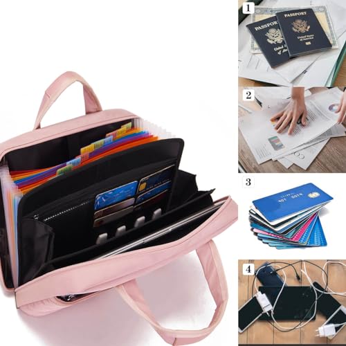 BARDOLPH Accordian File Folder with Handle, 12 Pocket Expanding Folder with Zipper, Heavy Duty Accordian Organizer (PINK)