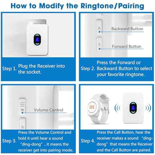 Daytech Wireless Wrist Pager Caregiver Call Button in Home System Watch Alarm Nurse Personal Help Alert for Patients Elderly 1 Watch Call Button 2 plugin Receiver