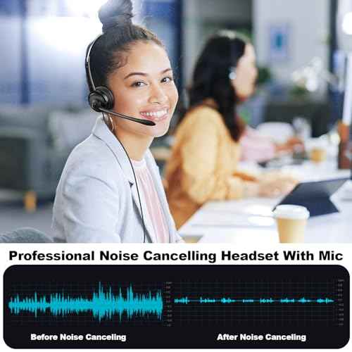 Corded RJ9 Telephone Headset with Noise-Canceling Mic for Cisco Phone Headset, Compatible with Plantronics M10/M12/M22/MX10 Amplifiers and Cisco IP Phone Series 6900/7800/7900/8800/8900/9900